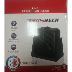 2 In 1 Trustech Heater/Fan Combo Small Room Size Adjustable Angle 2 Heat Black